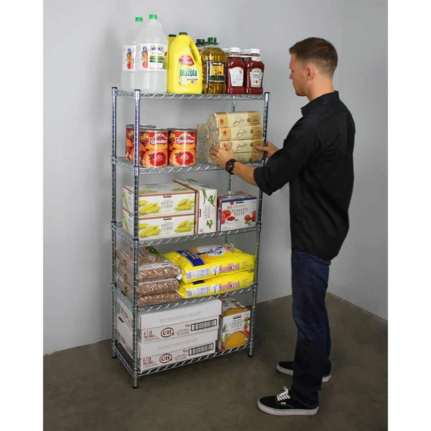 SafeRacks 4 Tier  Steel Wire Storage Shelving Unit with 4 Leveling Feet, Silver