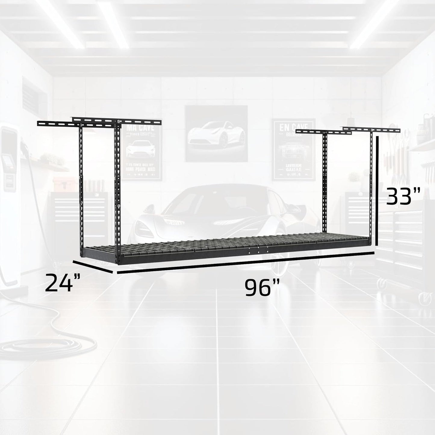 MonsterRax 2' x 8' Overhead Garage Storage Rack Holds Up to 350 Lbs, Hammertone