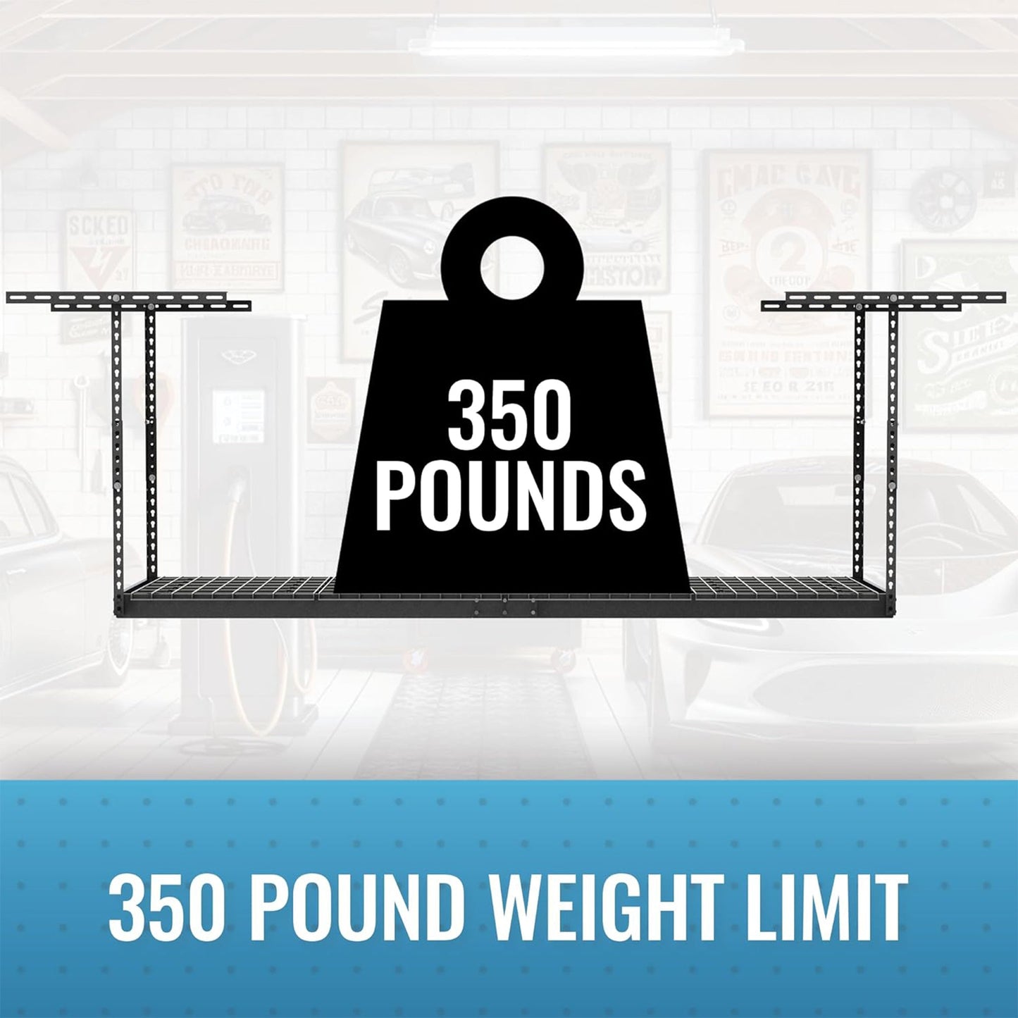 MonsterRax 2' x 8' Overhead Garage Storage Rack Holds Up to 350 Lbs, Hammertone