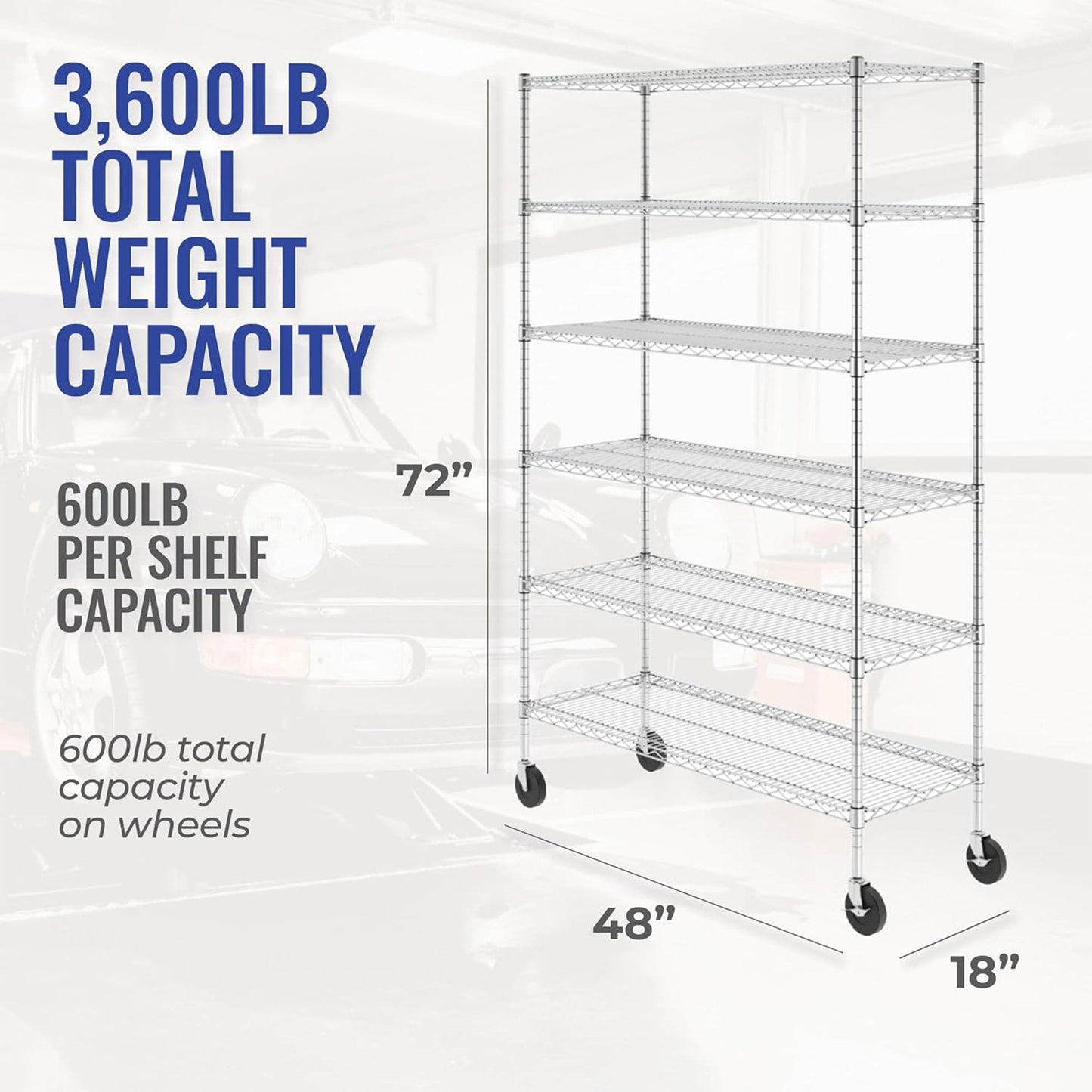 SafeRacks 6 Tiered Storage Shelves w/Heavy Duty Steel Wire Shelving Unit, Silver