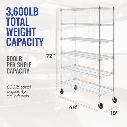 SafeRacks 6 Tiered Storage Shelves w/Heavy Duty Steel Wire Shelving Unit, Silver