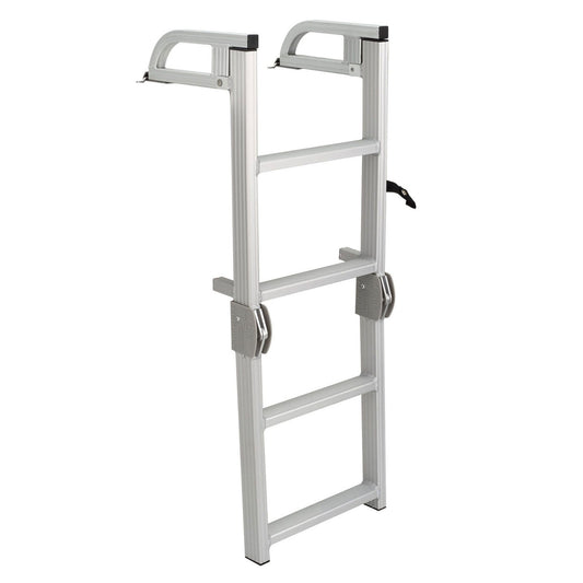 RecPro Compact Space Saving Aluminum Quick Release 4-Step Pontoon Boat Ladder