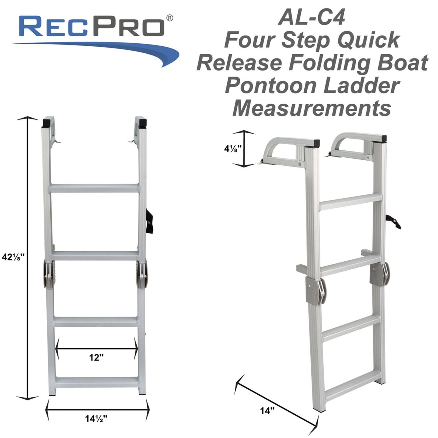 RecPro Compact Space Saving Aluminum Quick Release 4-Step Pontoon Boat Ladder