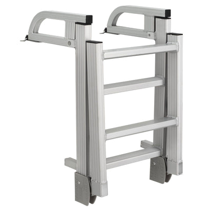 RecPro Compact Space Saving Aluminum Quick Release 4-Step Pontoon Boat Ladder