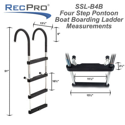 RecPro Compact Stainless Steel Heavy Duty 4 Step Pontoon Boat Boarding Ladder