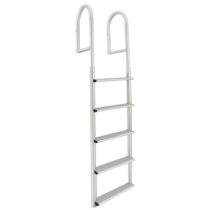 RecPro 5 Step Aluminum Marine Grade Dock and Pier Stationary Ladder, Silver