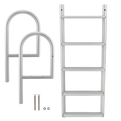 RecPro 5 Step Aluminum Marine Grade Dock and Pier Stationary Ladder, Silver