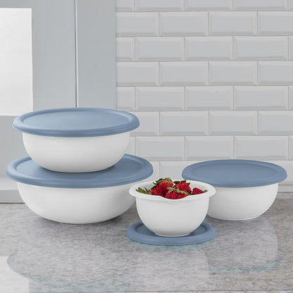 Sterilite Nesting Mixing Covered Bowl Set with Lids, Washed Blue (Set of 12)