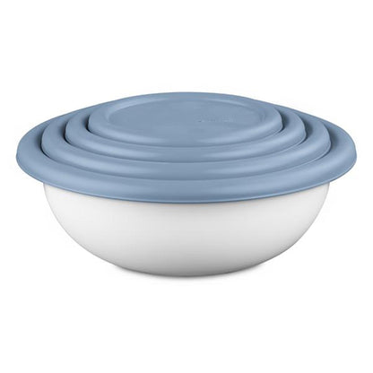 Sterilite Nesting Mixing Covered Bowl Set with Lids, Washed Blue (Set of 12)