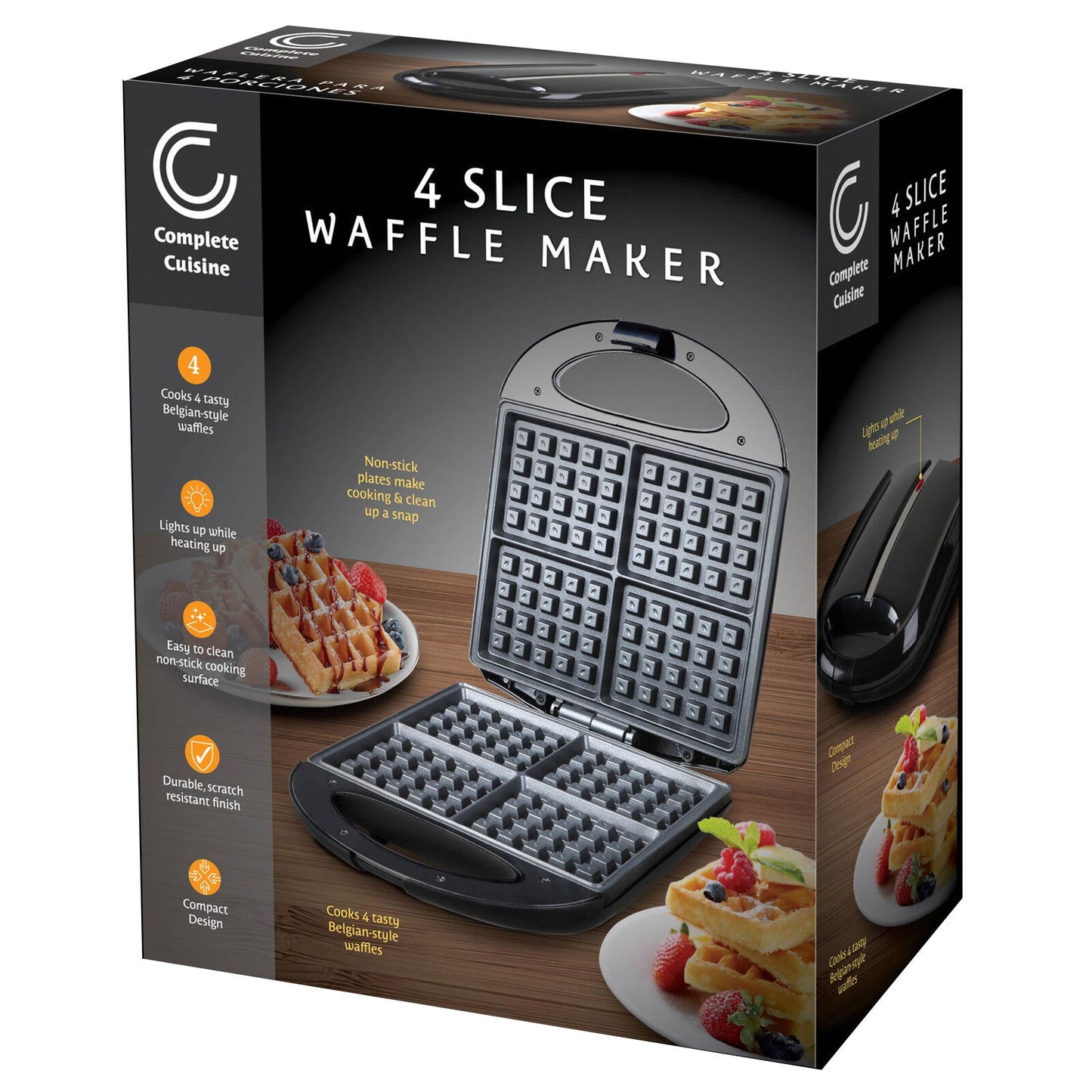 Complete Cuisine CC-WF4400-BK 4-Slice Electric Waffle Maker, Black