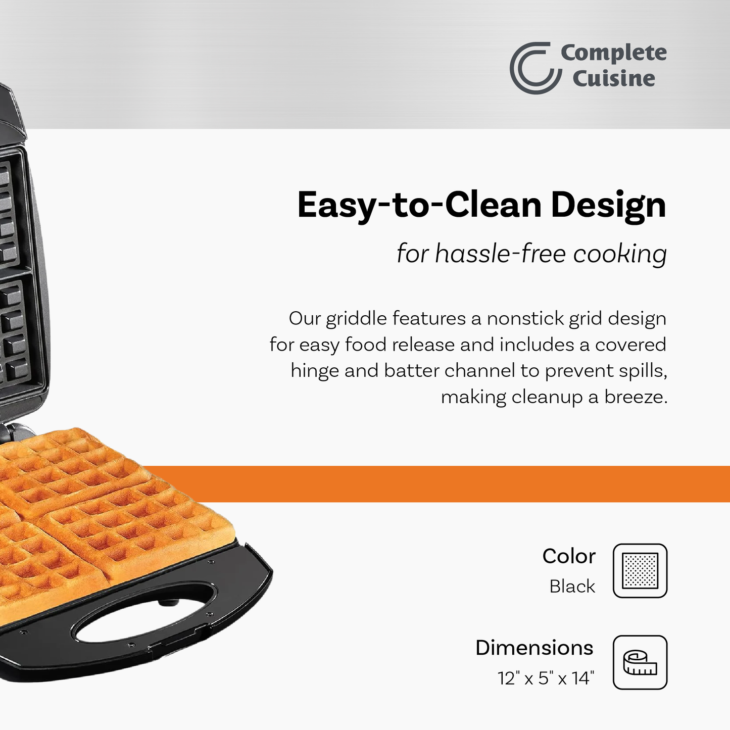 Complete Cuisine CC-WF4400-BK 4-Slice Electric Waffle Maker, Black