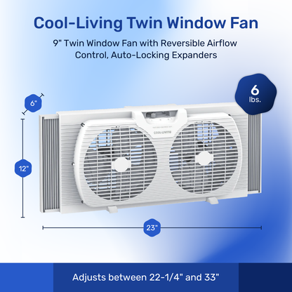Cool-Living 9-Inch 2-Speed Portable Twin Window Fan with Carry Handle