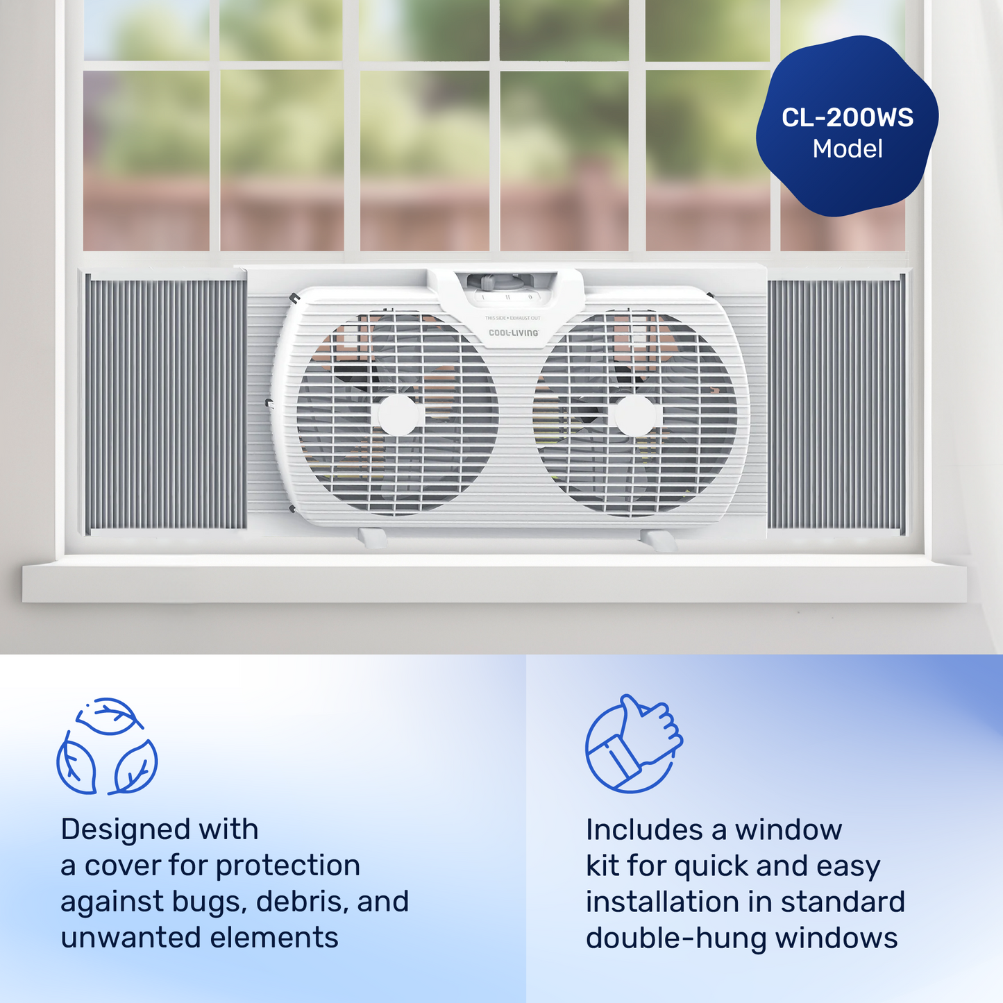 Cool-Living 9-Inch 2-Speed Portable Twin Window Fan with Carry Handle