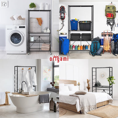 Origami R2 Series Folding Steel Storage Rack with Adjustable Shelves, Black