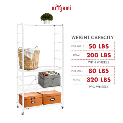 Origami R2 Series Folding Steel Storage Rack with Adjustable Shelves, White