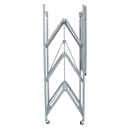 Origami R5 Foldable 4 Tier Storage Rack w/ Wheels, Pewter, Certified Refurbished