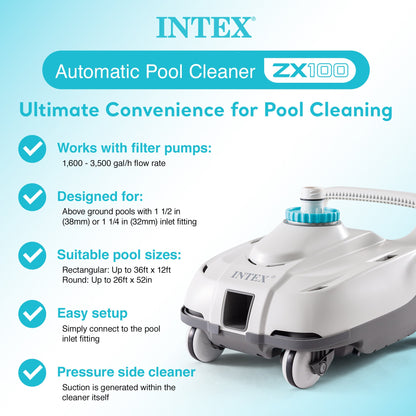 Intex ZX100 Auto Pressure Side Pool Cleaner with Ultra XTR Frame Swimming Pool