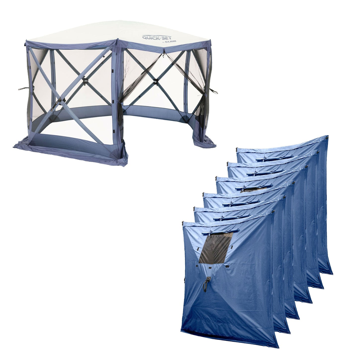 CLAM Quick Set Escape Canopy, Blue + Clam Quick Set Screen Hub, Blue (2 Pack)