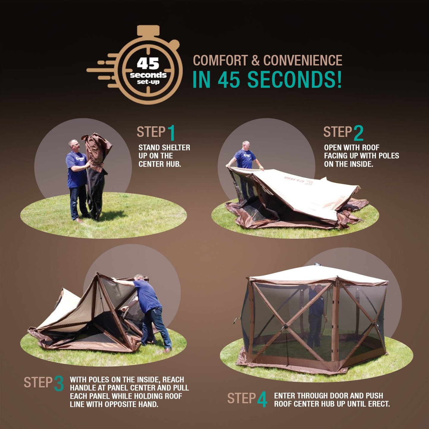 CLAM Quick Set Venture Canopy Shelter + CLAM Quick Set Screen, Gray (2 Pack)