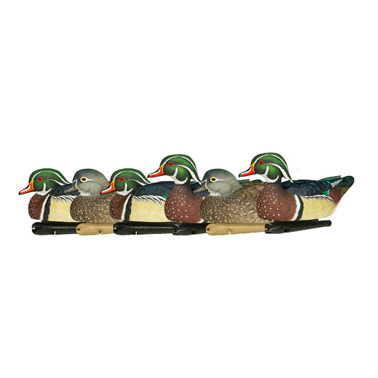 Avian X Topflight Wood Ducks, Realistic Floating Decoys, 6 Pack, Multicolor