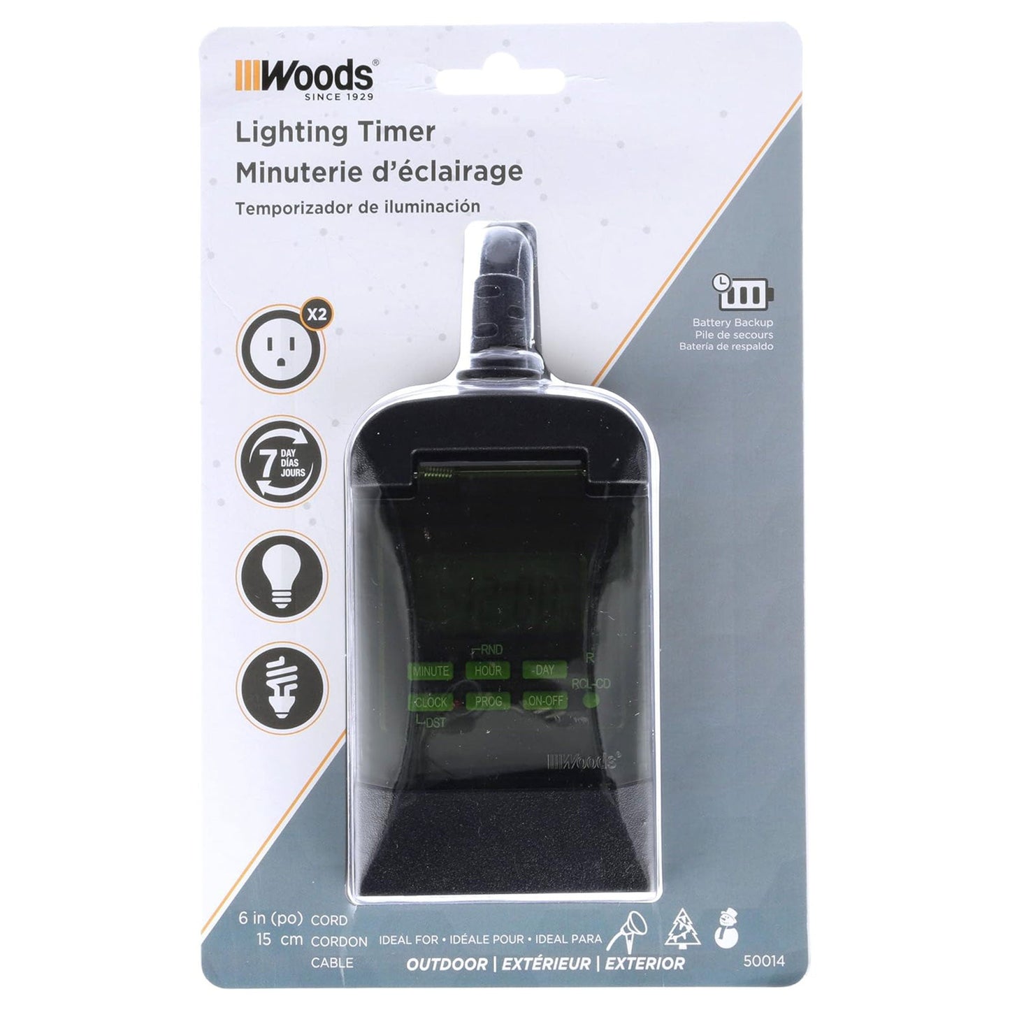 Woods 0.5 Horsepower Heavy Duty Outdoor 7 Day Digital 2 Outlet Timer, Black