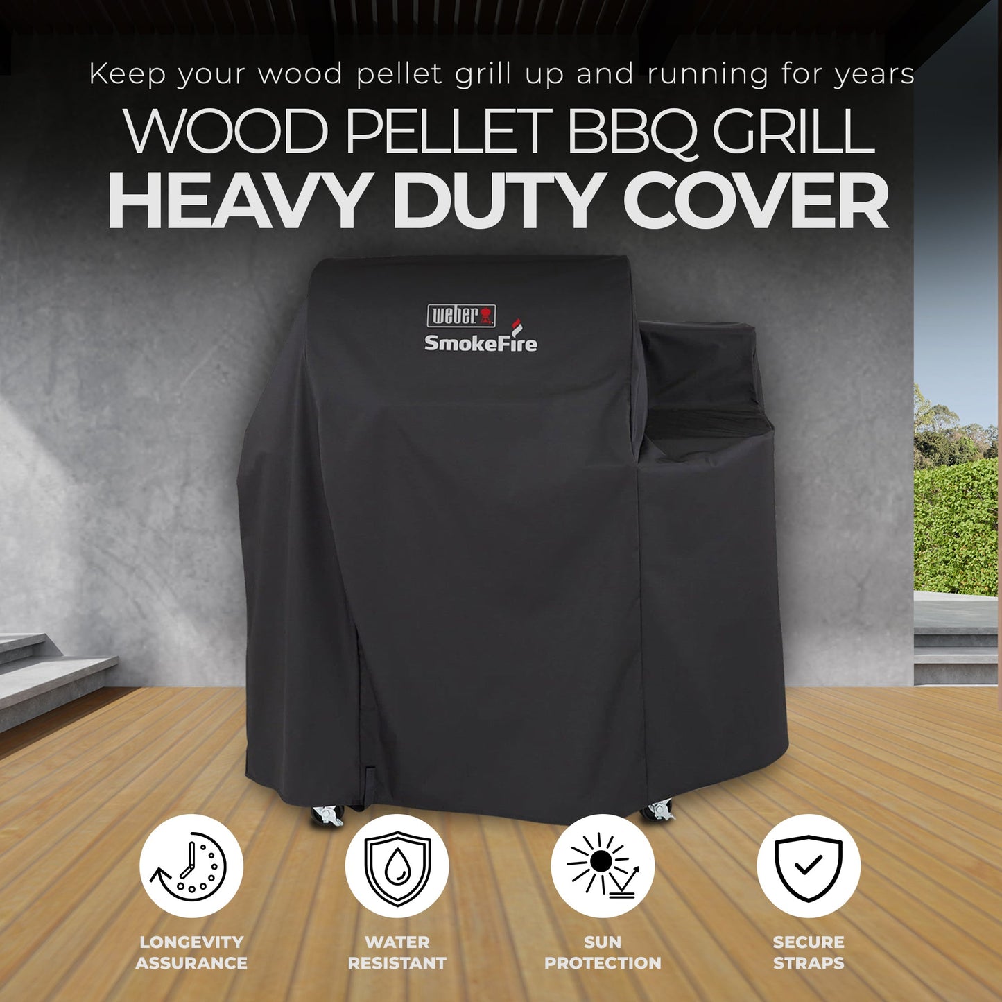 Weber SmokeFire EX4 Wood Pellet BBQ Grill Heavy Duty Polyester Cover, Black