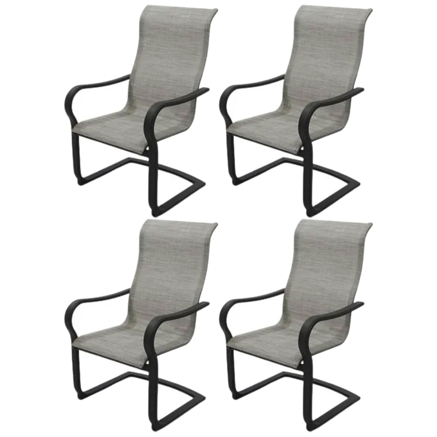 Four Seasons Courtyard Palermo C-Spring Sling Fabric Outdoor Chair, Gray, 4 Pack