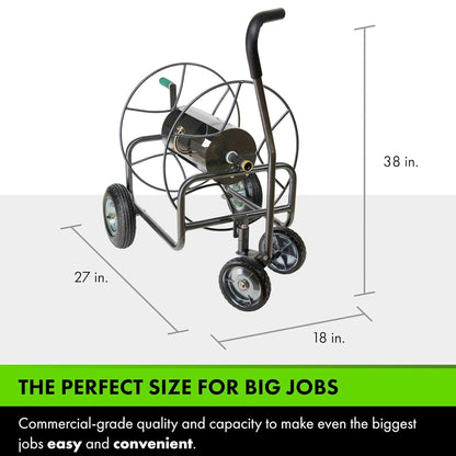 Yard Butler 4 Wheel Heavy Duty Steel Hose Truck Holds 400 Feet of Hose, Black