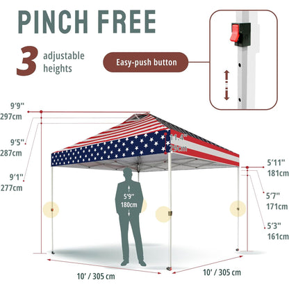 CROWN SHADES 10x10 Ft Outdoor Canopy Tent with 1 Push Lock, American Flag