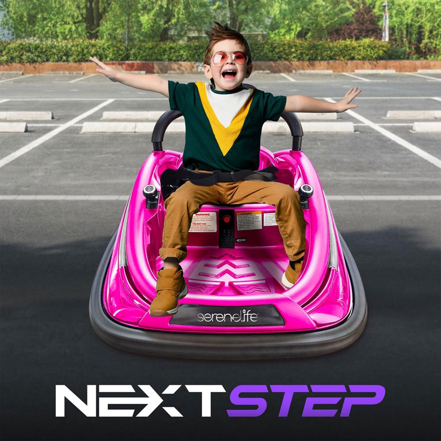 Serenelife 360 Degree Spinning Bumper Car w/Adjustable Belt & Controls, Pink