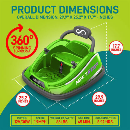 Serenelife 360 Degree Spinning Bumper Car w/Adjustable Belt & Controls, Green
