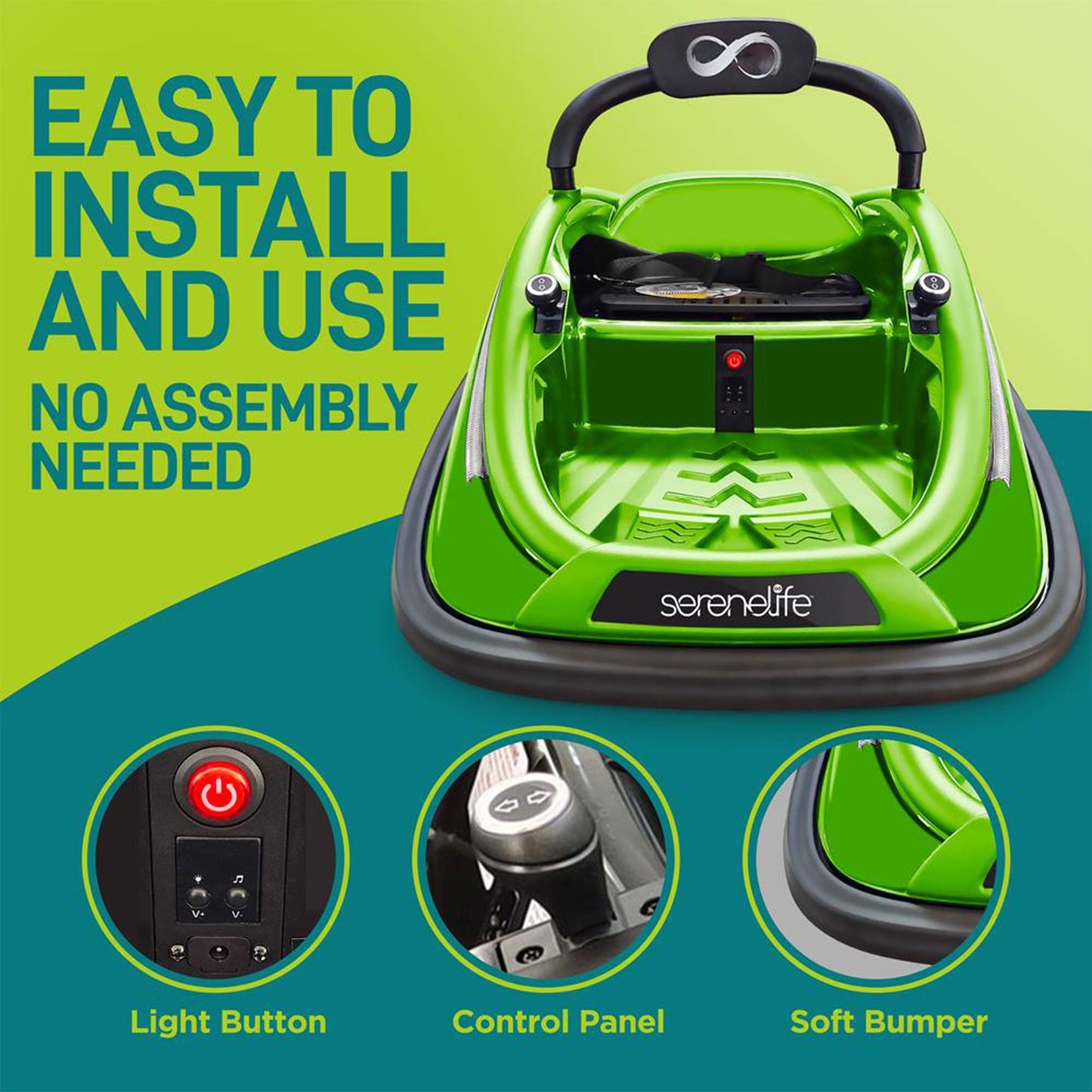 Serenelife 360 Degree Spinning Bumper Car w/Adjustable Belt & Controls, Green