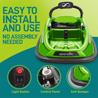 Serenelife 360 Degree Spinning Bumper Car w/Adjustable Belt & Controls, Green