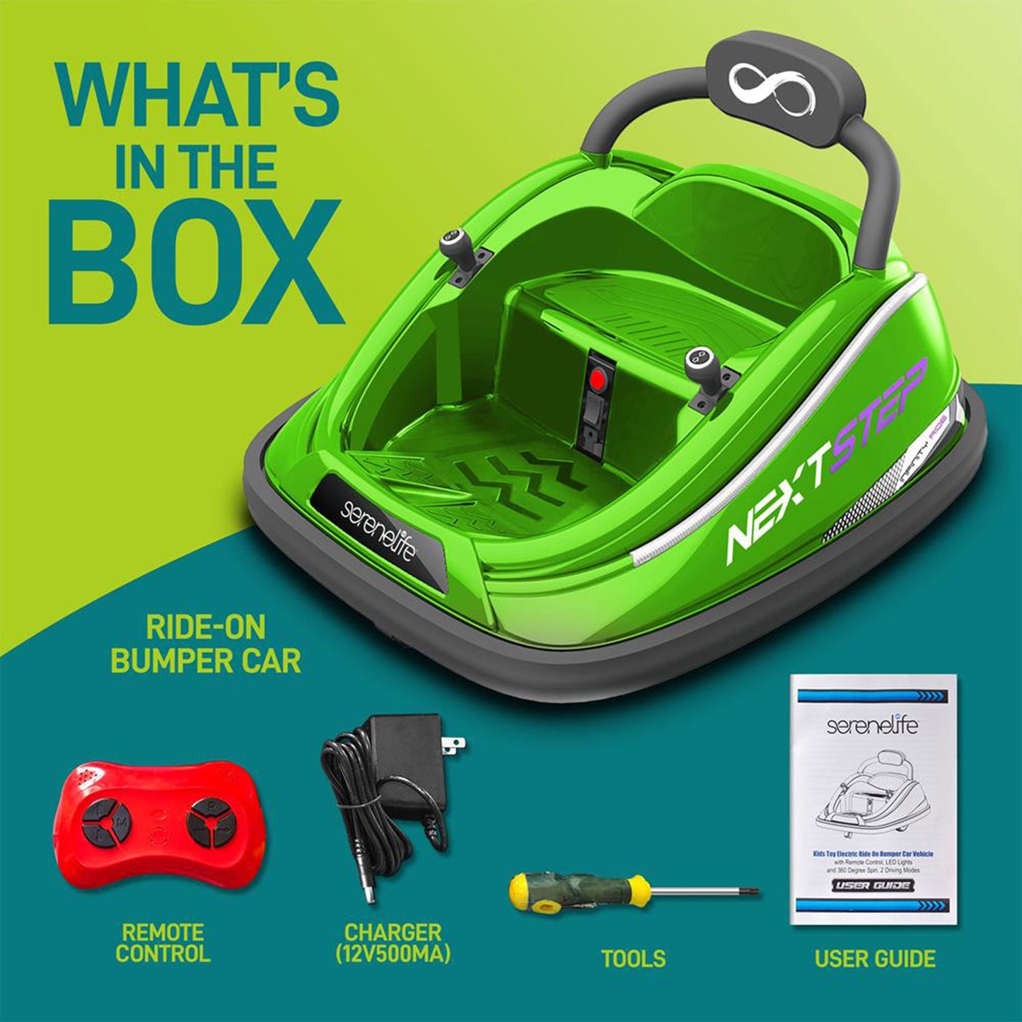 Serenelife 360 Degree Spinning Bumper Car w/Adjustable Belt & Controls, Green