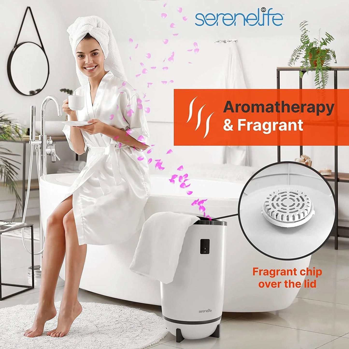 Serenelife Single Touch Towel Warmer w/Fragrant Disc Holder & LED Ring, Black