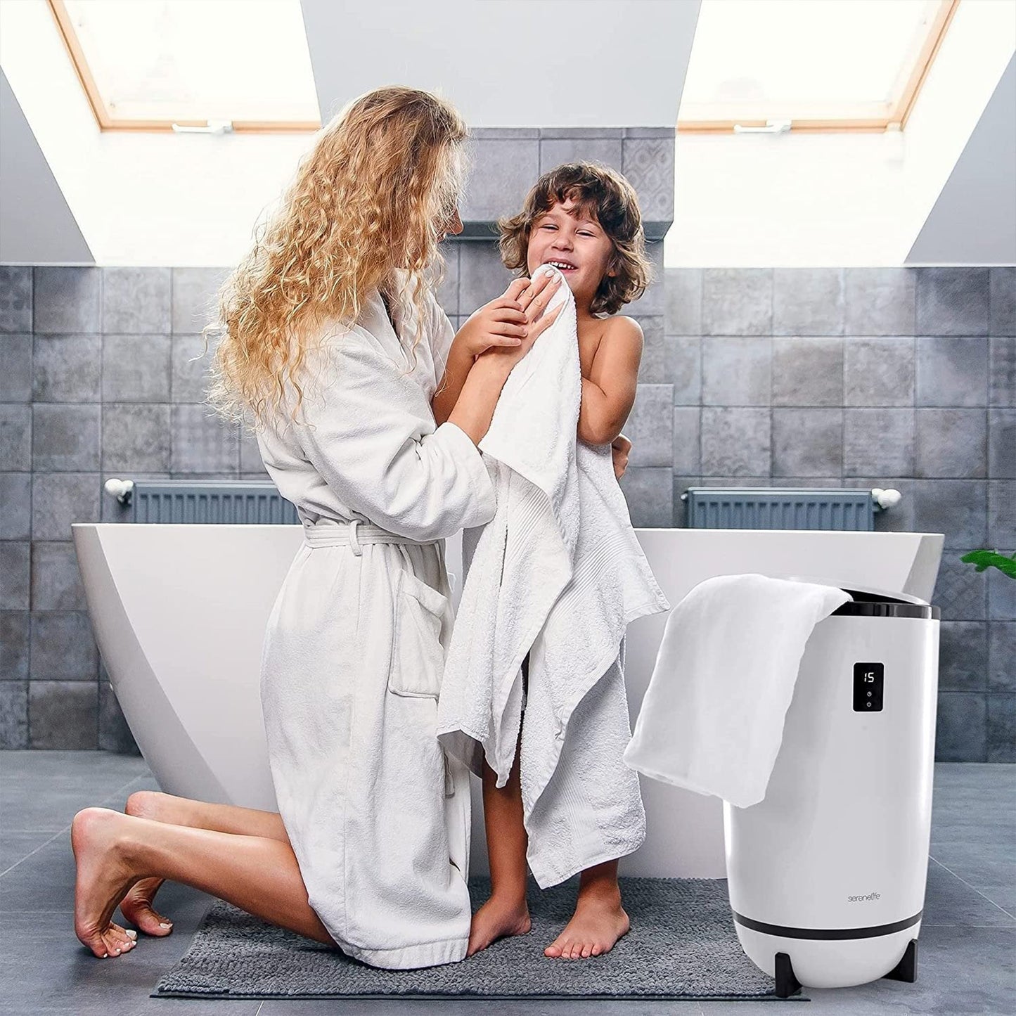 Serenelife Single Touch Towel Warmer w/Fragrant Disc Holder & LED Ring, Black