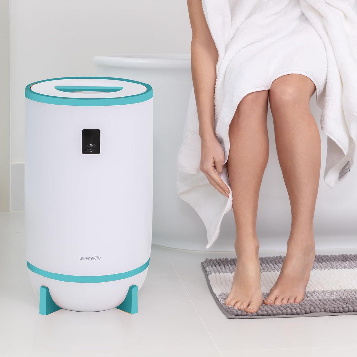 Serenelife Single Touch Towel Warmer w/Fragrant Disc Holder & LED Ring, Blue