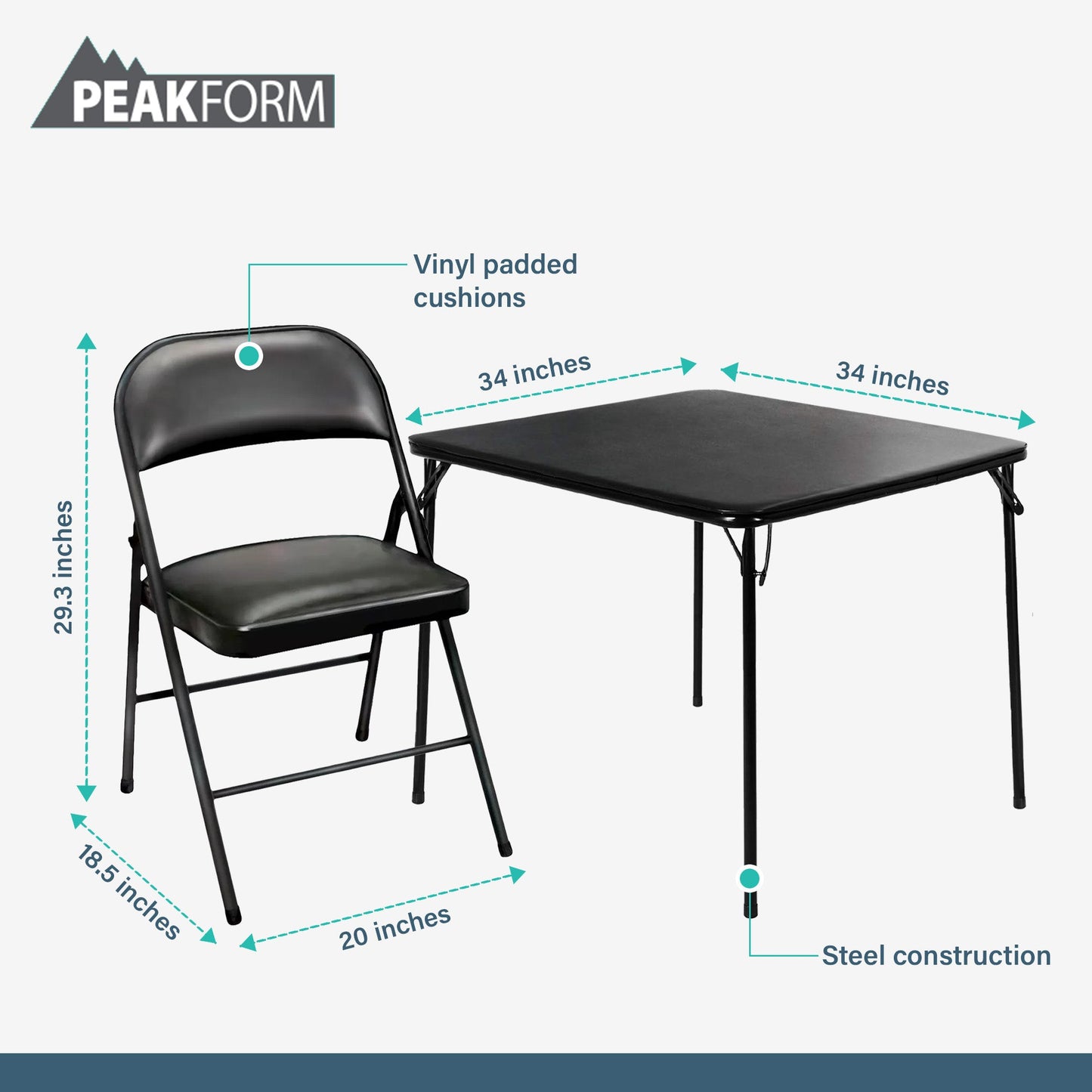 Peakform 5 Piece Folding Vinyl Tables and Chairs for Home Use and Indoor Spaces
