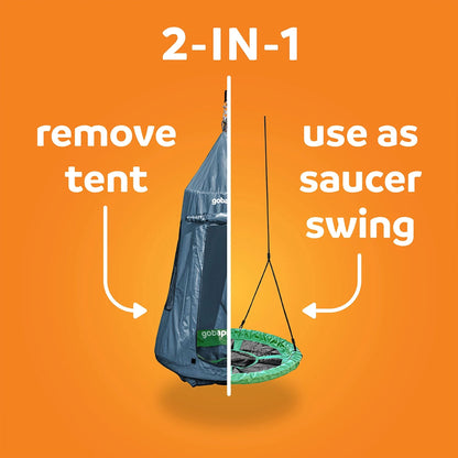 gobaplay Round Platform Saucer Tree Swing, Green with Hanging Tent Cover, Grey