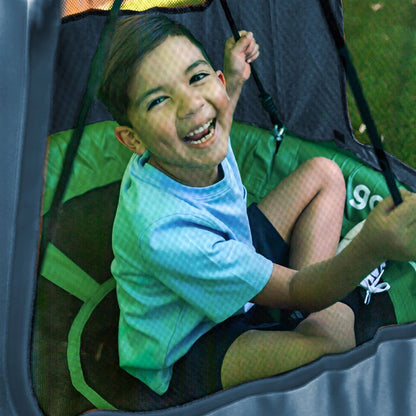 gobaplay Round Platform Saucer Tree Swing, Green with Hanging Tent Cover, Grey