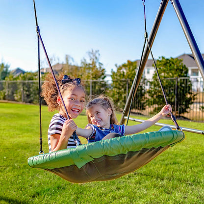 gobaplay Round Platform Saucer Tree Swing, Green with Hanging Tent Cover, Grey