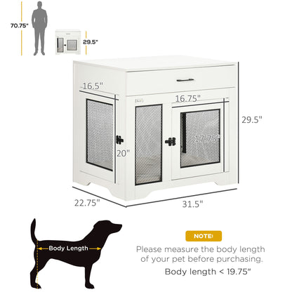 Dog Crate Furniture with Soft Water-Resistant Cushion, Dog Crate End Table with Drawer, Puppy Crate for Small Dogs Indoor with 2 Doors, White