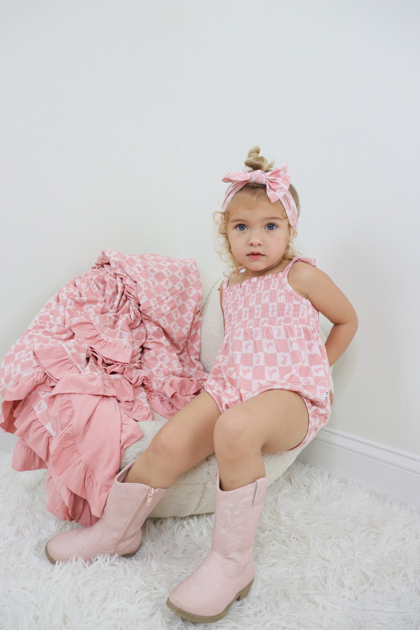 HOPPITY BLUSH CHECKERS DREAM BUBBLE ROMPER