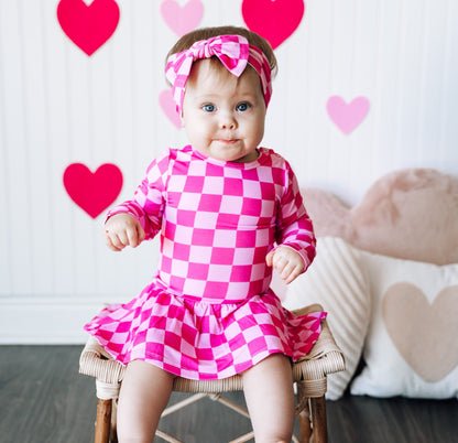 TICKLED PINK CHECKS DREAM BODYSUIT DRESS