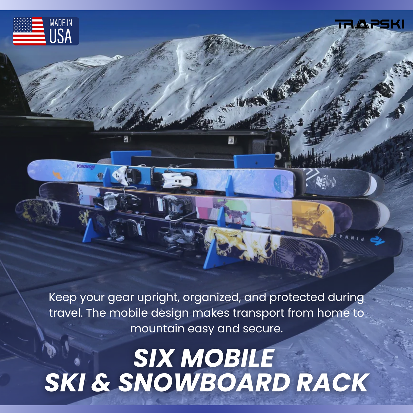 TRAPSKI SIX PACK Mobile All Mountain Ski and Standard Stance Snowboard Rack