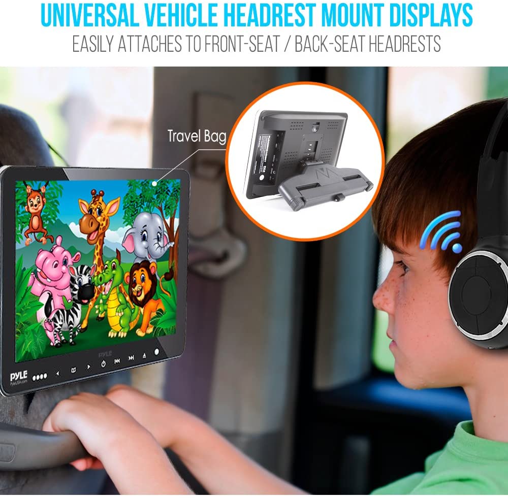 Pyle Portable 9.4" Car Headrest DVD TV Player with Wireless Headphones (2 Pack)