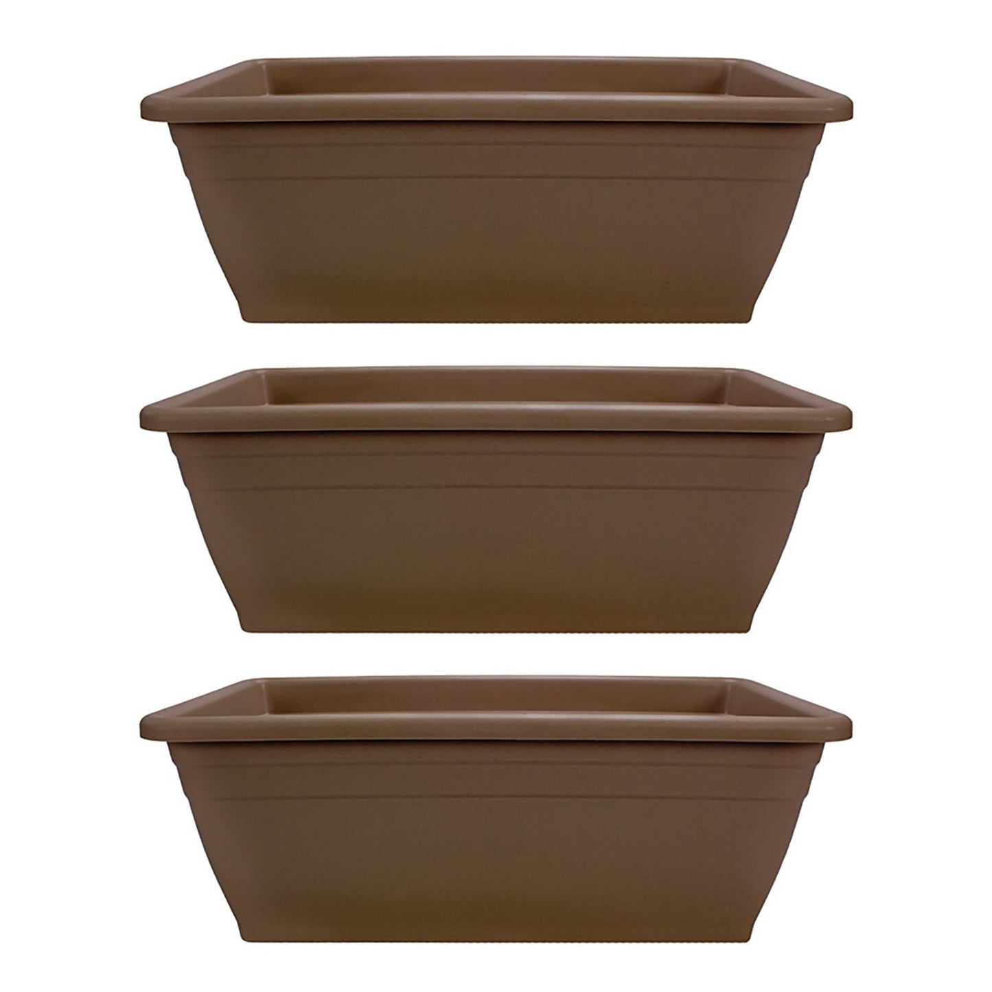 HC Companies 12-Inch Outdoor Plastic Deck Flower Planter Box, Chocolate (3 Pack)