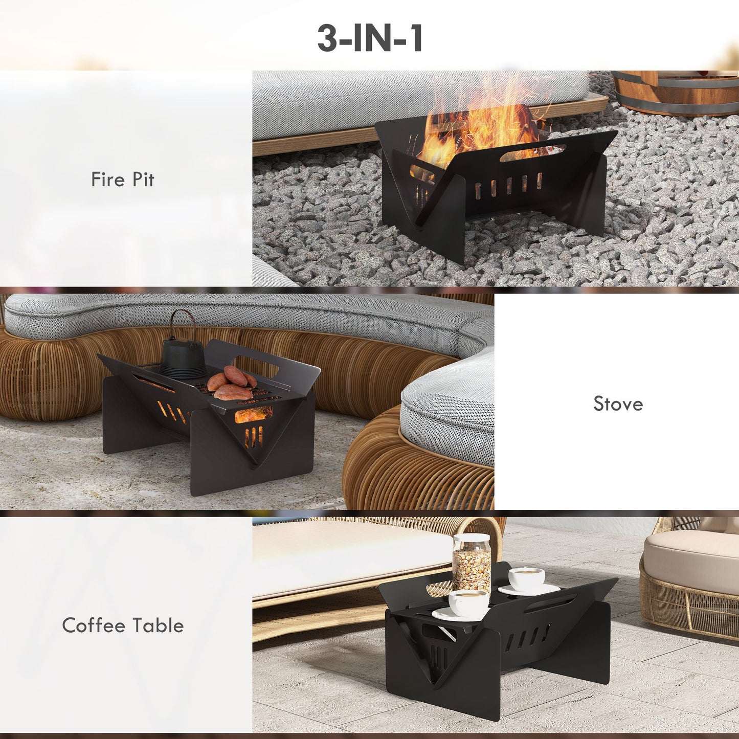 3-In-1 Portable Fire Pit, Stove & Coffee Table