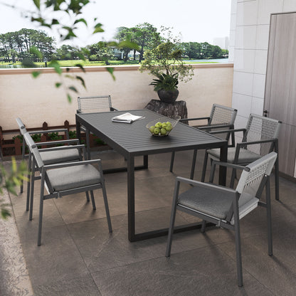 Modern 7-Piece Outdoor Dining Table & Woven Back Chair Set