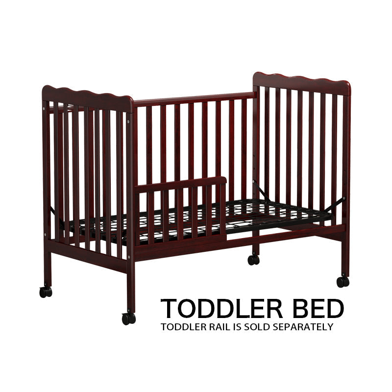 3-In-1 Convertible Crib In Espresso, Made Of Sustainable Pinewood, Non-Toxic Finish, Comes With Locking Wheels, Wooden Nursery Furniture